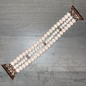 Apple Watch Band Beaded Layering Bracelet Rose Gold & Cream/White